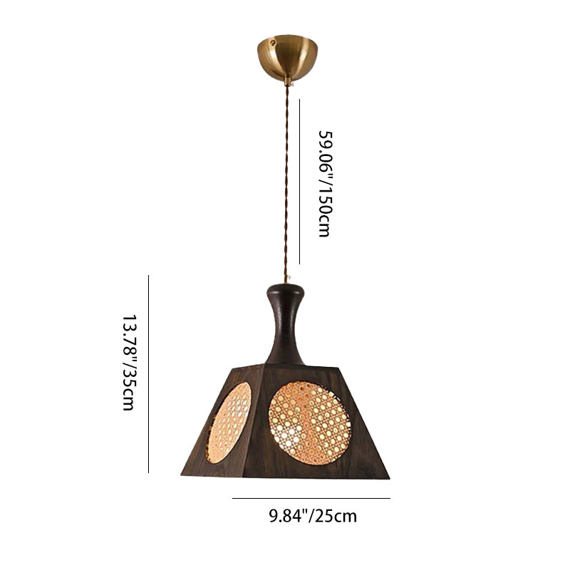 Modern Mid-Century Wabi-Sabi Trapezoid Ash Wood Alloy PC 1-Light Pendant Light For Living Room