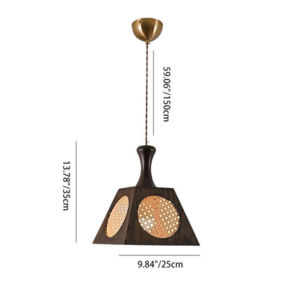 Modern Mid-Century Wabi-Sabi Trapezoid Ash Wood Alloy PC 1-Light Pendant Light For Living Room