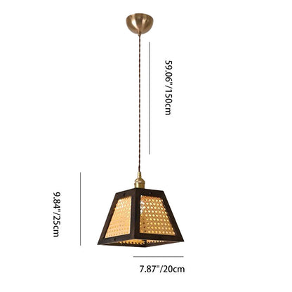Modern Mid-Century Wabi-Sabi Trapezoid Ash Wood Alloy PC 1-Light Pendant Light For Living Room