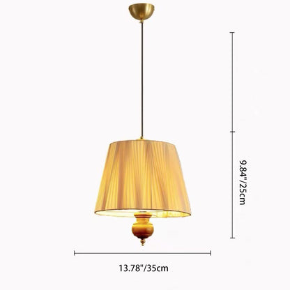 Modern Mid-Century Chic Tapered Shade Iron Wood Fabric 1-Light Pendant Light For Living Room