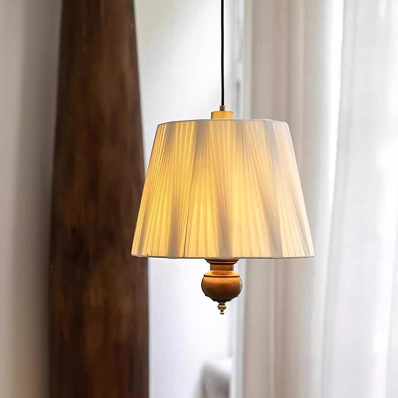 Modern Mid-Century Chic Tapered Shade Iron Wood Fabric 1-Light Pendant Light For Living Room