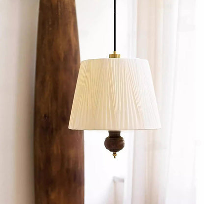 Modern Mid-Century Chic Tapered Shade Iron Wood Fabric 1-Light Pendant Light For Living Room
