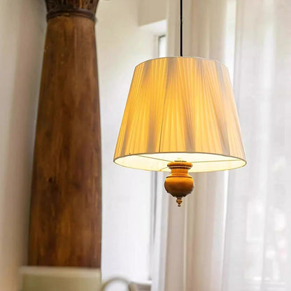 Modern Mid-Century Chic Tapered Shade Iron Wood Fabric 1-Light Pendant Light For Living Room