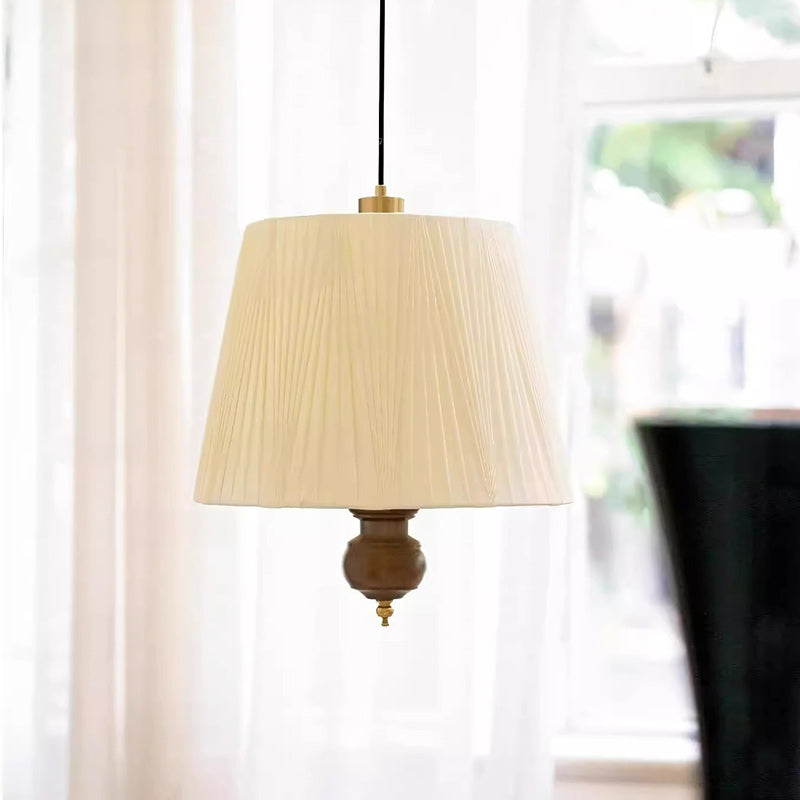 Modern Mid-Century Chic Tapered Shade Iron Wood Fabric 1-Light Pendant Light For Living Room