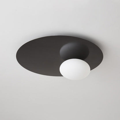Modern Minimalist Art Deco Round Iron Glass 1-Light Flush Mount Ceiling Light For Bedroom