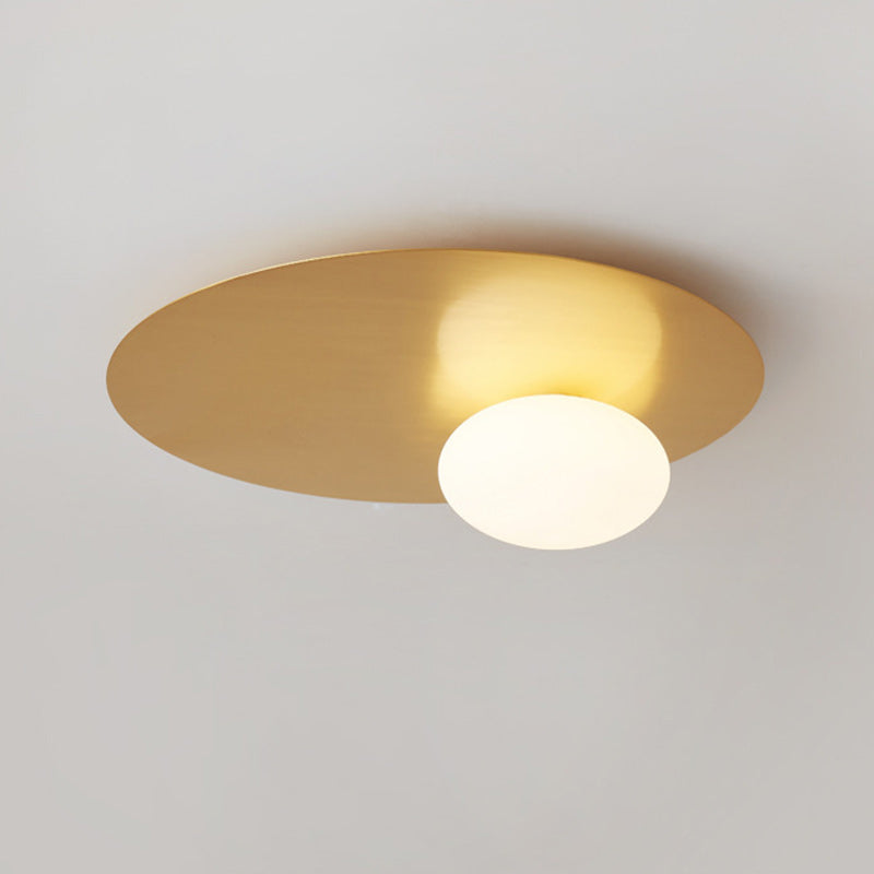 Modern Minimalist Art Deco Round Iron Glass 1-Light Flush Mount Ceiling Light For Bedroom