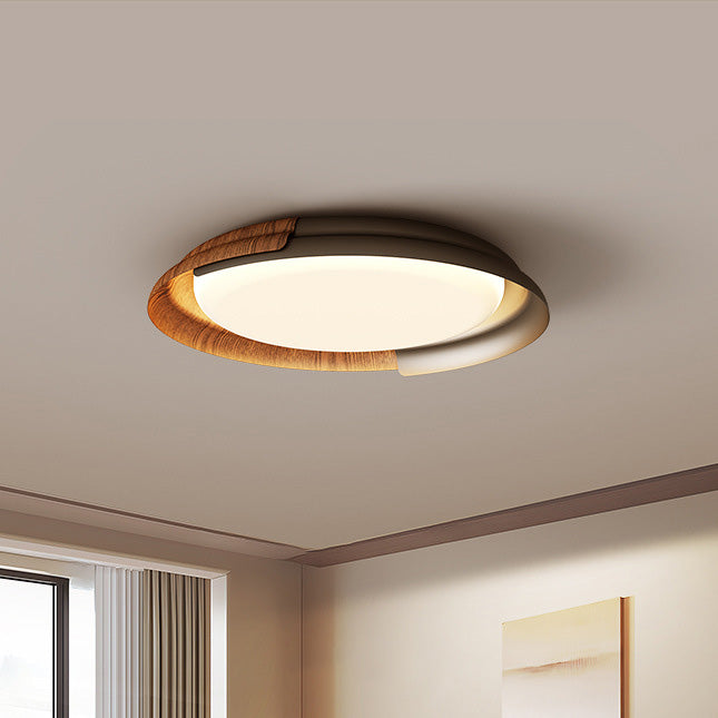 Modern Mid-Century Wabi-Sabi Round Iron Acrylic LED Flush Mount Ceiling Light For Bedroom