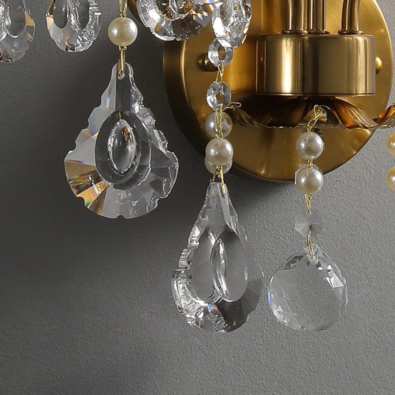 Traditional European Rustic Candle Iron Crystal 2-Light Wall Sconce Lamp For Living Room