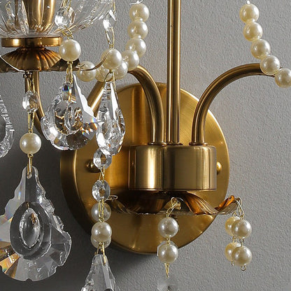 Traditional European Rustic Candle Iron Crystal 2-Light Wall Sconce Lamp For Living Room