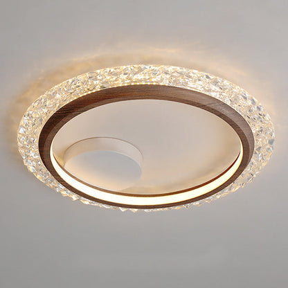 Modern Mid-Century Wabi-Sabi Round Crystal Aluminum Iron LED Flush Mount Ceiling Light For Bedroom