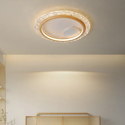 Modern Mid-Century Wabi-Sabi Round Crystal Aluminum Iron LED Flush Mount Ceiling Light For Bedroom