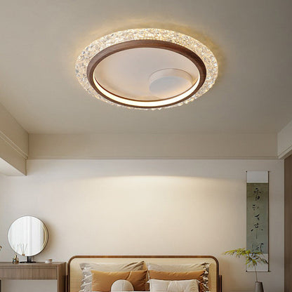 Modern Mid-Century Wabi-Sabi Round Crystal Aluminum Iron LED Flush Mount Ceiling Light For Bedroom