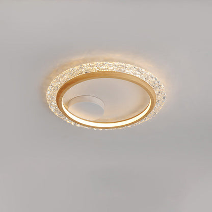 Modern Mid-Century Wabi-Sabi Round Crystal Aluminum Iron LED Flush Mount Ceiling Light For Bedroom