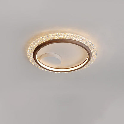 Modern Mid-Century Wabi-Sabi Round Crystal Aluminum Iron LED Flush Mount Ceiling Light For Bedroom