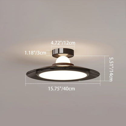 Modern Transitional Cream-Toned Flying Saucer Acrylic Shade Iron LED Semi-Flush Mount Ceiling Light For Bedroom