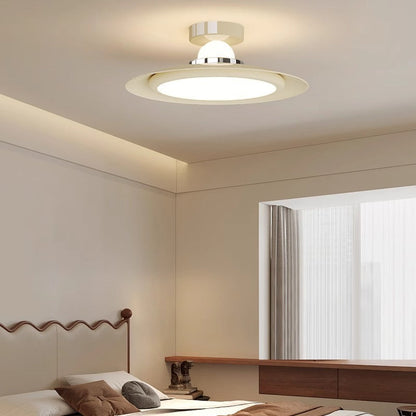 Modern Transitional Cream-Toned Flying Saucer Acrylic Shade Iron LED Semi-Flush Mount Ceiling Light For Bedroom