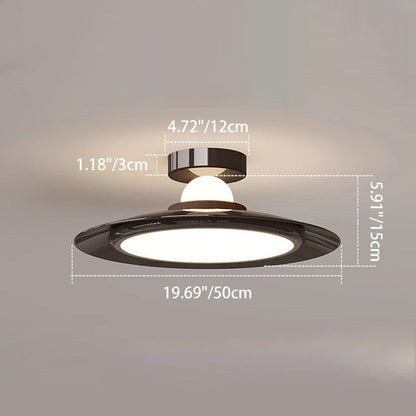 Modern Transitional Cream-Toned Flying Saucer Acrylic Shade Iron LED Semi-Flush Mount Ceiling Light For Bedroom