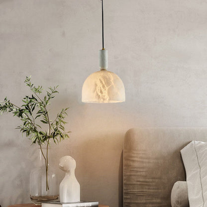 Contemporary Scandinavian Elegance Dome Marble Iron 1-Light Pendant Light For Living Room