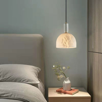 Contemporary Scandinavian Elegance Dome Marble Iron 1-Light Pendant Light For Living Room