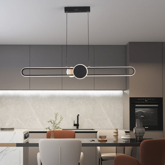 Modern Minimalist Oval Frame Iron Aluminum LED Dimmable Chandelier Island Light For Dining Room