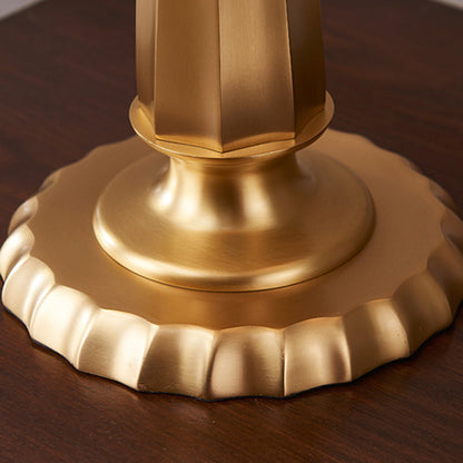Traditional Farmhouse Tapered Fabric Shade Solid Brass Base 1-Light Table Lamp For Bedroom
