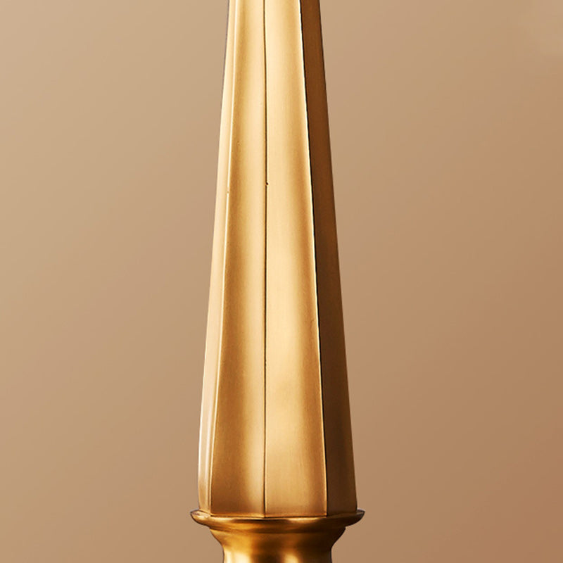 Traditional Farmhouse Tapered Fabric Shade Solid Brass Base 1-Light Table Lamp For Bedroom