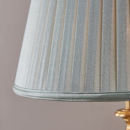 Traditional Farmhouse Tapered Fabric Shade Solid Brass Base 1-Light Table Lamp For Bedroom