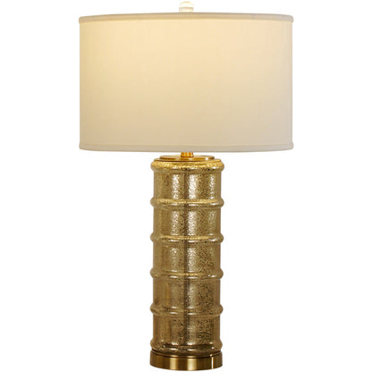 Contemporary Nordic Cylinder Fabric Shade Glass Metal Base 1-Light Table Lamp For Bedroom