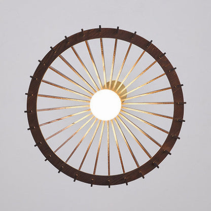 Modern Minimalist Conical Grid Shade Pendant Light In Ash Wood & Brass 1-Light For Living Room