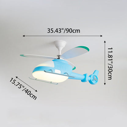 Modern Minimalist Kids Cartoon Airplane Semi-Flush Mount Ceiling Fan Light Iron Acrylic For Children's Room