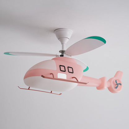 Modern Minimalist Kids Cartoon Airplane Semi-Flush Mount Ceiling Fan Light Iron Acrylic For Children's Room