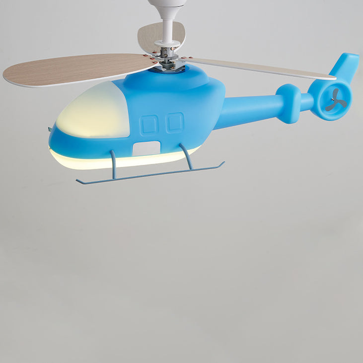 Modern Minimalist Kids Cartoon Airplane Semi-Flush Mount Ceiling Fan Light Iron Acrylic For Children's Room