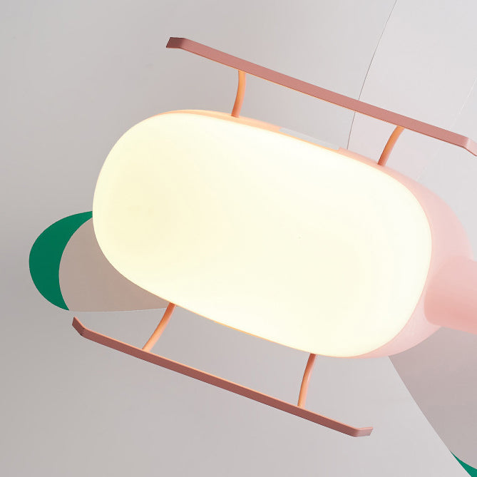 Modern Minimalist Kids Cartoon Airplane Semi-Flush Mount Ceiling Fan Light Iron Acrylic For Children's Room