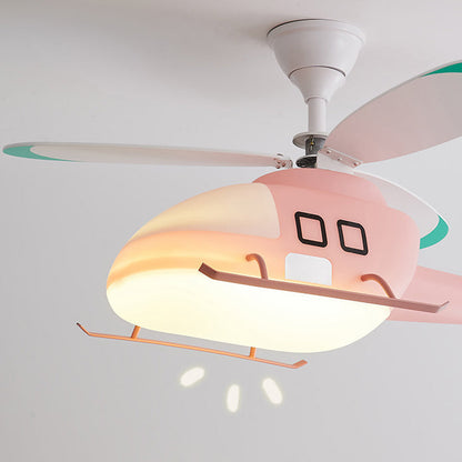 Modern Minimalist Kids Cartoon Airplane Semi-Flush Mount Ceiling Fan Light Iron Acrylic For Children's Room