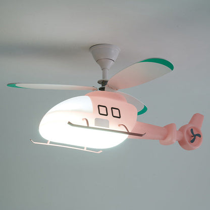 Modern Minimalist Kids Cartoon Airplane Semi-Flush Mount Ceiling Fan Light Iron Acrylic For Children's Room