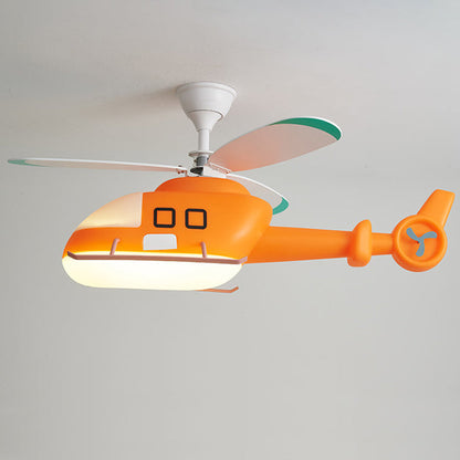 Modern Minimalist Kids Cartoon Airplane Semi-Flush Mount Ceiling Fan Light Iron Acrylic For Children's Room
