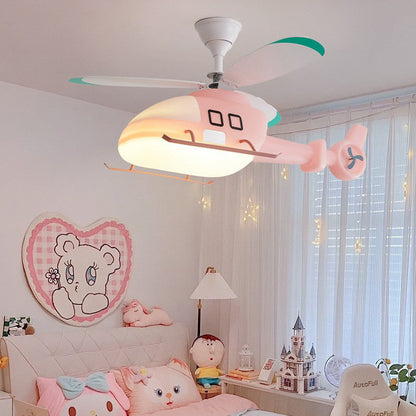 Modern Minimalist Kids Cartoon Airplane Semi-Flush Mount Ceiling Fan Light Iron Acrylic For Children's Room