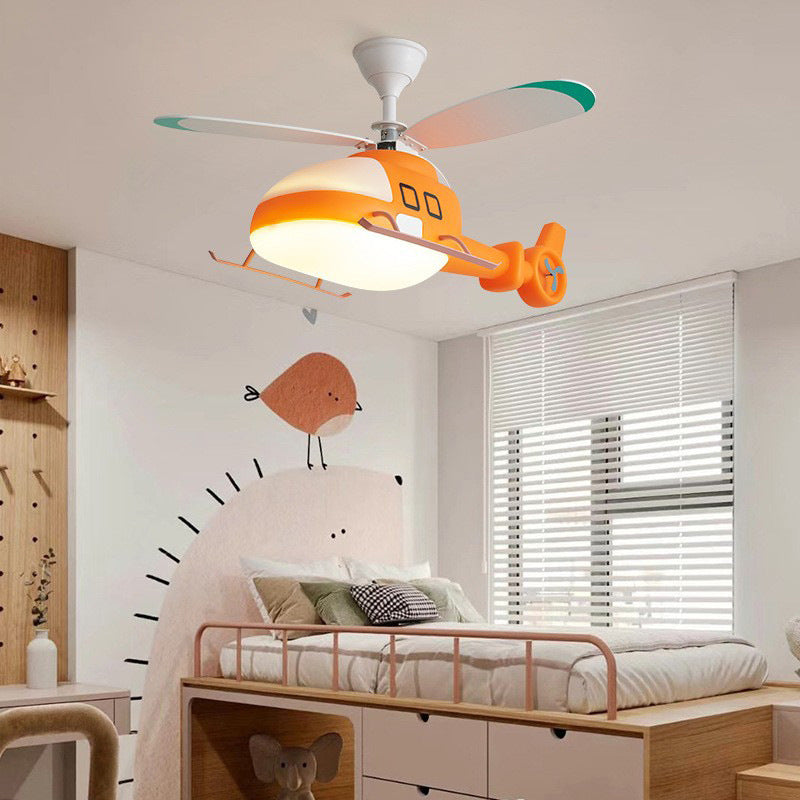 Modern Minimalist Kids Cartoon Airplane Semi-Flush Mount Ceiling Fan Light Iron Acrylic For Children's Room