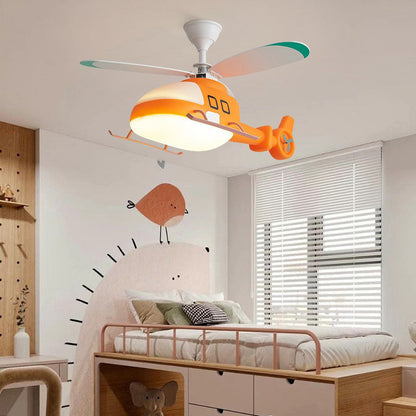 Modern Minimalist Kids Cartoon Airplane Semi-Flush Mount Ceiling Fan Light Iron Acrylic For Children's Room