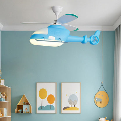 Modern Minimalist Kids Cartoon Airplane Semi-Flush Mount Ceiling Fan Light Iron Acrylic For Children's Room