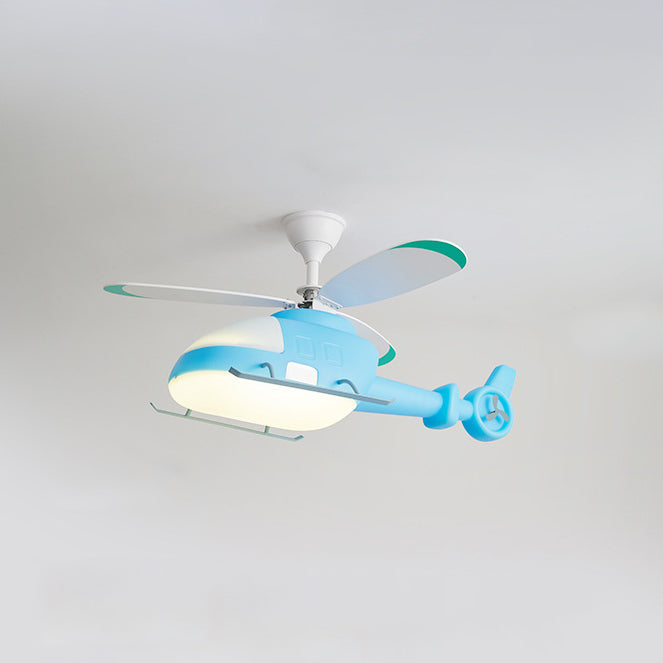 Modern Minimalist Kids Cartoon Airplane Semi-Flush Mount Ceiling Fan Light Iron Acrylic For Children's Room