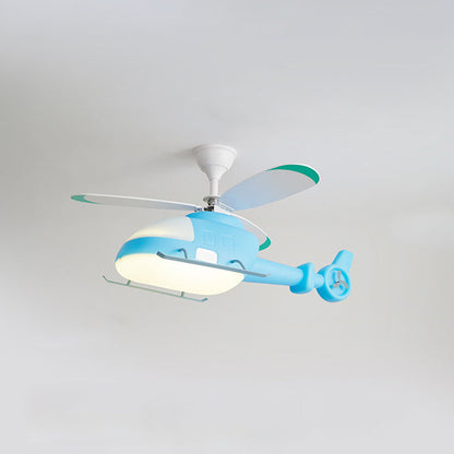 Modern Minimalist Kids Cartoon Airplane Semi-Flush Mount Ceiling Fan Light Iron Acrylic For Children's Room