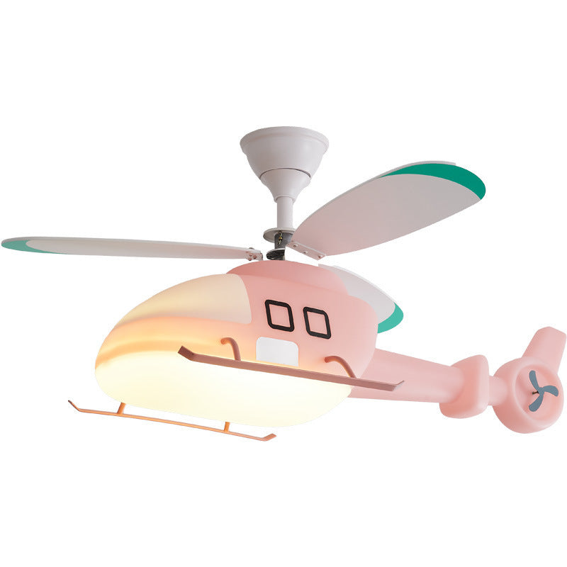 Modern Minimalist Kids Cartoon Airplane Semi-Flush Mount Ceiling Fan Light Iron Acrylic For Children's Room