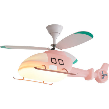 Modern Minimalist Kids Cartoon Airplane Semi-Flush Mount Ceiling Fan Light Iron Acrylic For Children's Room