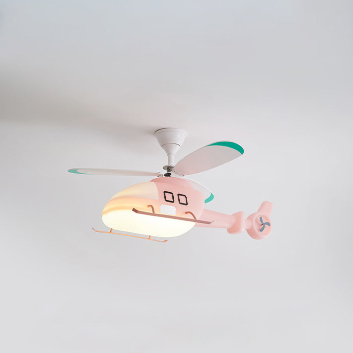 Modern Minimalist Kids Cartoon Airplane Semi-Flush Mount Ceiling Fan Light Iron Acrylic For Children's Room