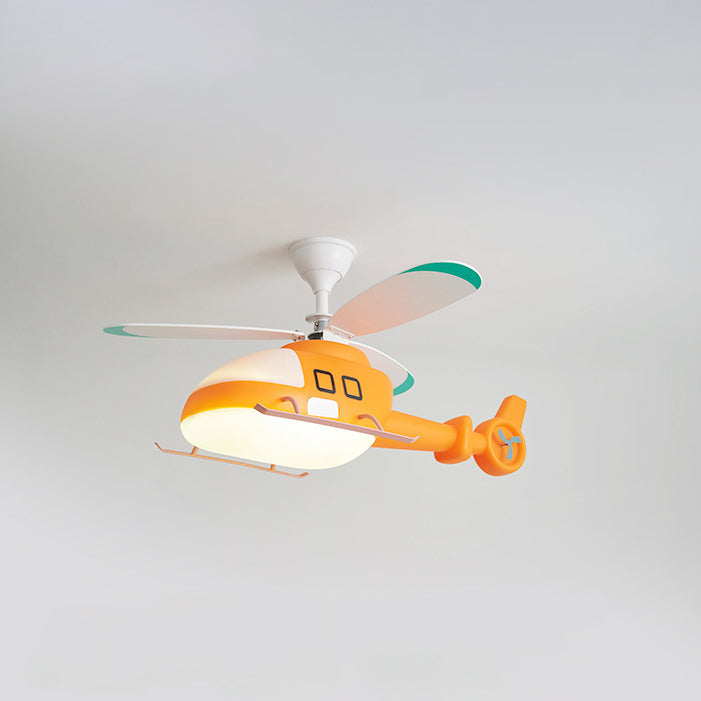 Modern Minimalist Kids Cartoon Airplane Semi-Flush Mount Ceiling Fan Light Iron Acrylic For Children's Room