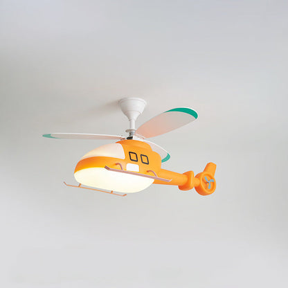 Modern Minimalist Kids Cartoon Airplane Semi-Flush Mount Ceiling Fan Light Iron Acrylic For Children's Room