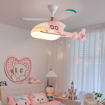 Modern Minimalist Kids Cartoon Airplane Semi-Flush Mount Ceiling Fan Light Iron Acrylic For Children's Room