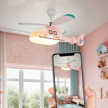Modern Minimalist Kids Cartoon Airplane Semi-Flush Mount Ceiling Fan Light Iron Acrylic For Children's Room