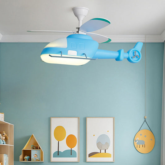 Modern Minimalist Kids Cartoon Airplane Semi-Flush Mount Ceiling Fan Light Iron Acrylic For Children's Room